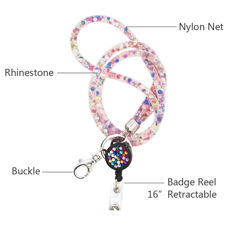 Ascrafter 10 Pack Necklace Name Card Lanyards  Bling Lanyard Strap  ID Card Lanyard with Bling retractable Badge Holder with Metal Clasp & Keyring - Image 5